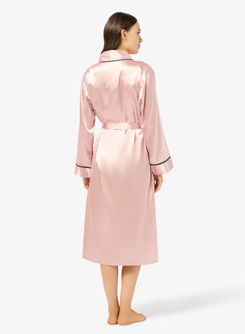 Ginger Satin Robe with Contrast Trim Detail - Image 2